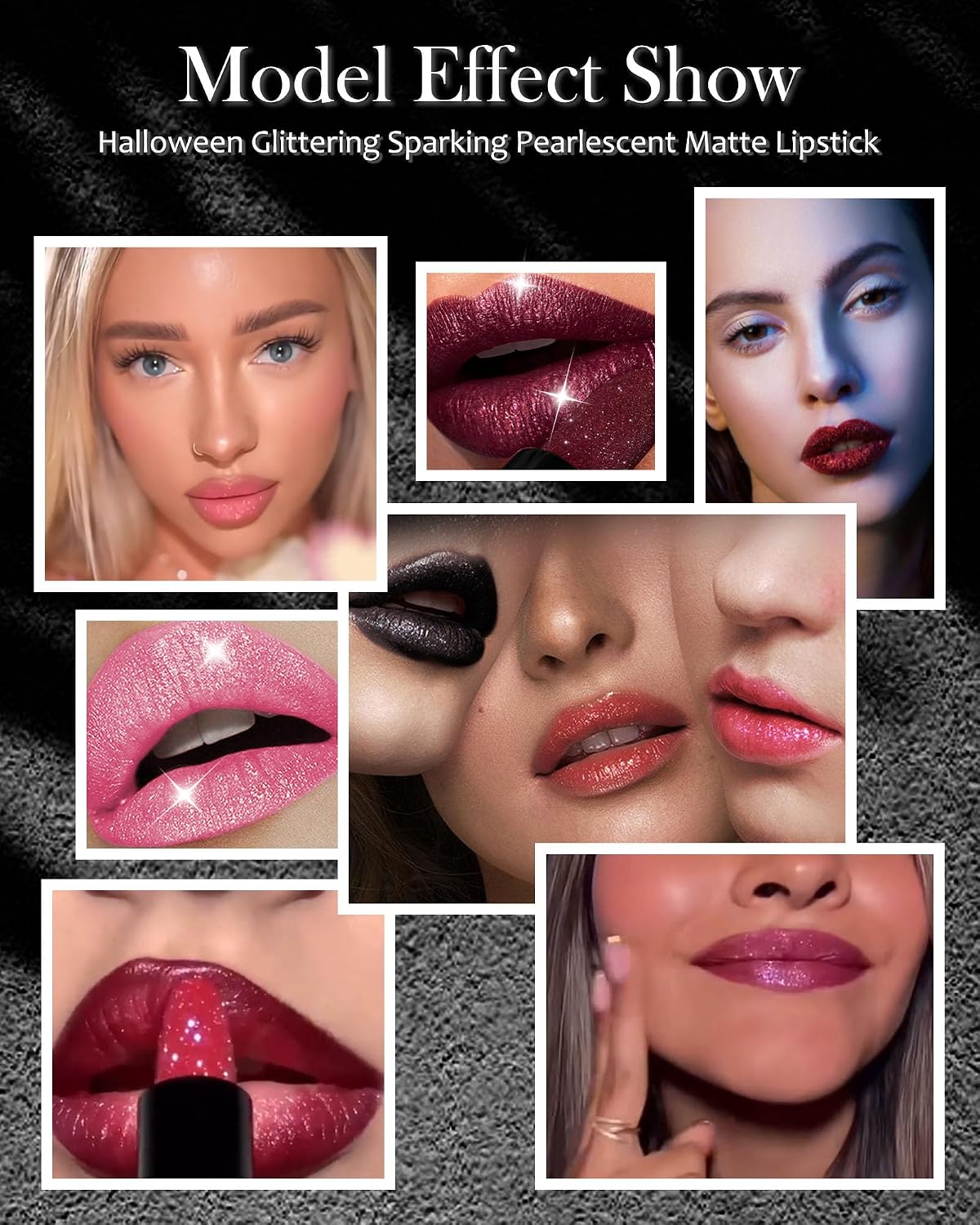 Black Glitter Lipstick,Waterproof Shimmer Lip Gloss,Halloween Gothic Makeup