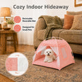 Pink Princess Cat Bed Dog Tent, Indoor House for Small Puppies and Kittens | Portable Pet Teepee Bunny Nest Foldable Cozy Cave Hideaway Washable Cushion Reversible Mat Home Use, 15.7 x 15.7 x 14.6 in