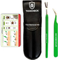 Premium Tick Remover Kit - Stainless Steel Tick Remover + Tweezers, Leather Case, and Free Pocket Tick Identification Card (1 Set)