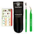 Premium Tick Remover Kit - Stainless Steel Tick Remover + Tweezers, Leather Case, and Free Pocket Tick Identification Card (1 Set)