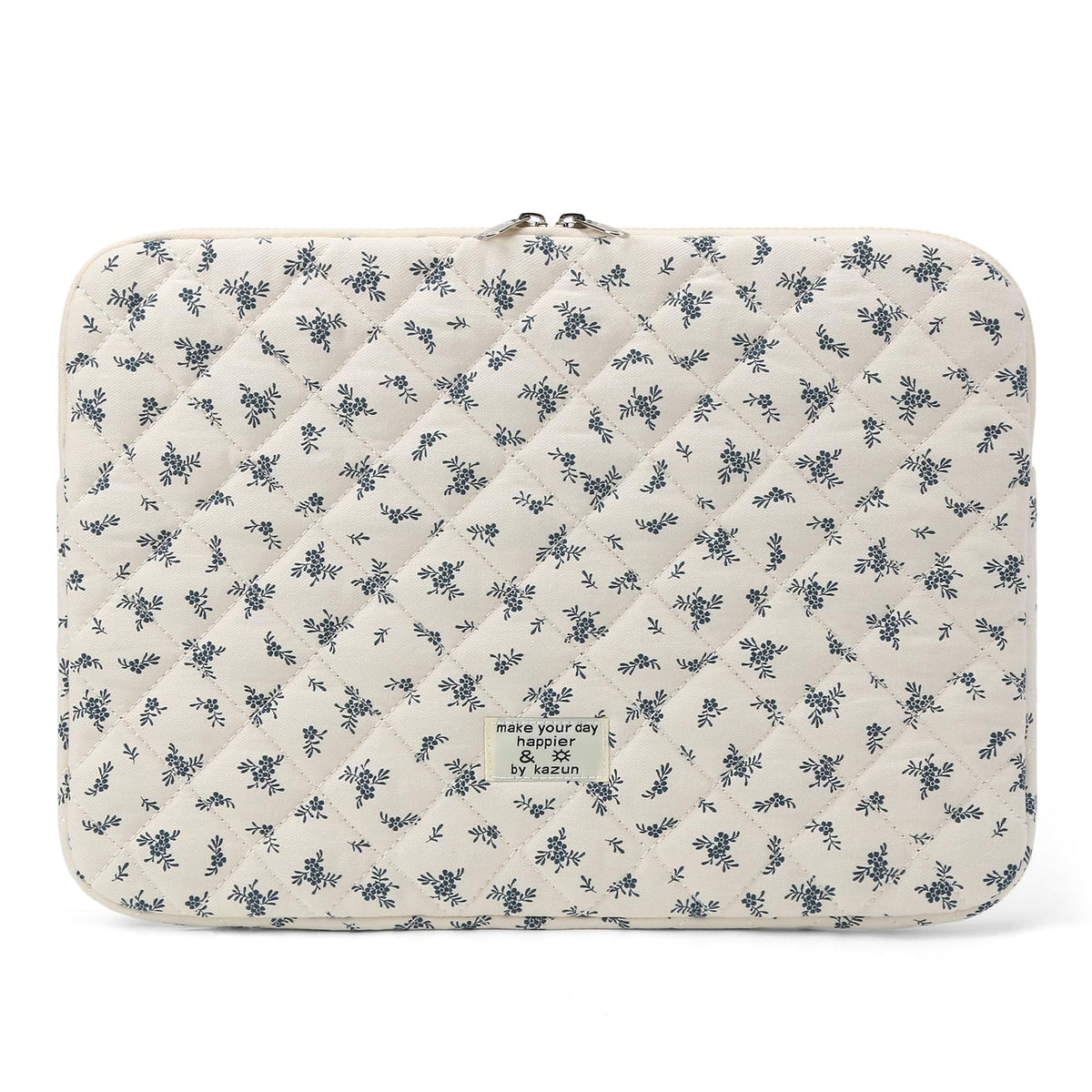 Puffy Laptop Sleeve 13 Inch Cute Quilted Laptop Protective Case Padded Floral Computer Sleeve for MacBook (A-Blue, 13 Inch)