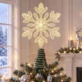 Lewondr Crystal Firework Christmas Tree Topper with Lights, Gold