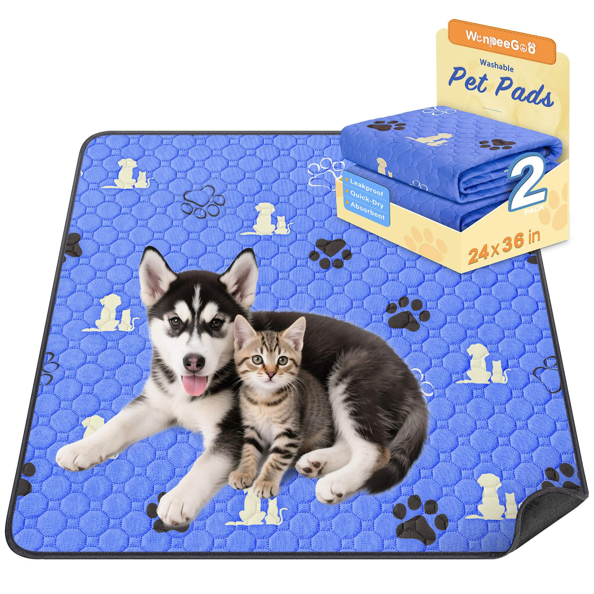 WanpeeGoo Washable Pee Pads for Dogs, Waterproof, 18 x 24 in, 4 Pack, Gray | Super Absorbent, Waterproof and Non-Slip; Washable, Reusable Dog Pads for Crates, Playpens, Floors, Furniture and Travel