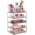 Vtopmart 3 Tier Clear Makeup Organizer with 2 Drawers | Smart Storage Layout, Clear for Better Visibility, Stackable, Large Capacity, for Makeup Lipstick Brush Skincare