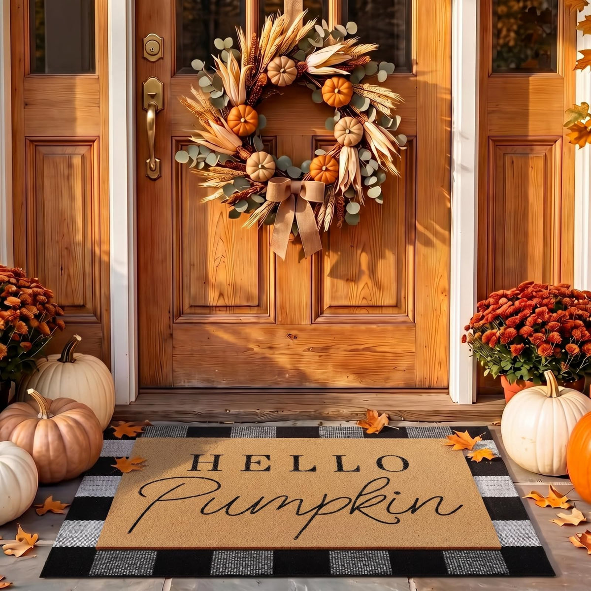 Tinideya 2 23.6 X 35.4 Inches Plaid Ghost Red Brown | Layered Coir Doormat Set, Non Slip Backing for Outdoor Entryway, Buffalo Plaid Seasonal Design, Front Porch Home Decor