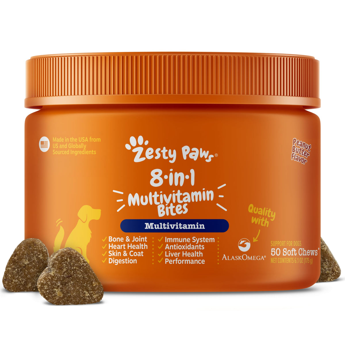 Zesty Paws Dog Multivitamin, Chewable Dog Vitamins and Supplements for Hip & Joints, Skin & Coat, Omega 3 Fish Oil for Dogs- Senior & Puppy Multivitamin- Chicken- 90ct