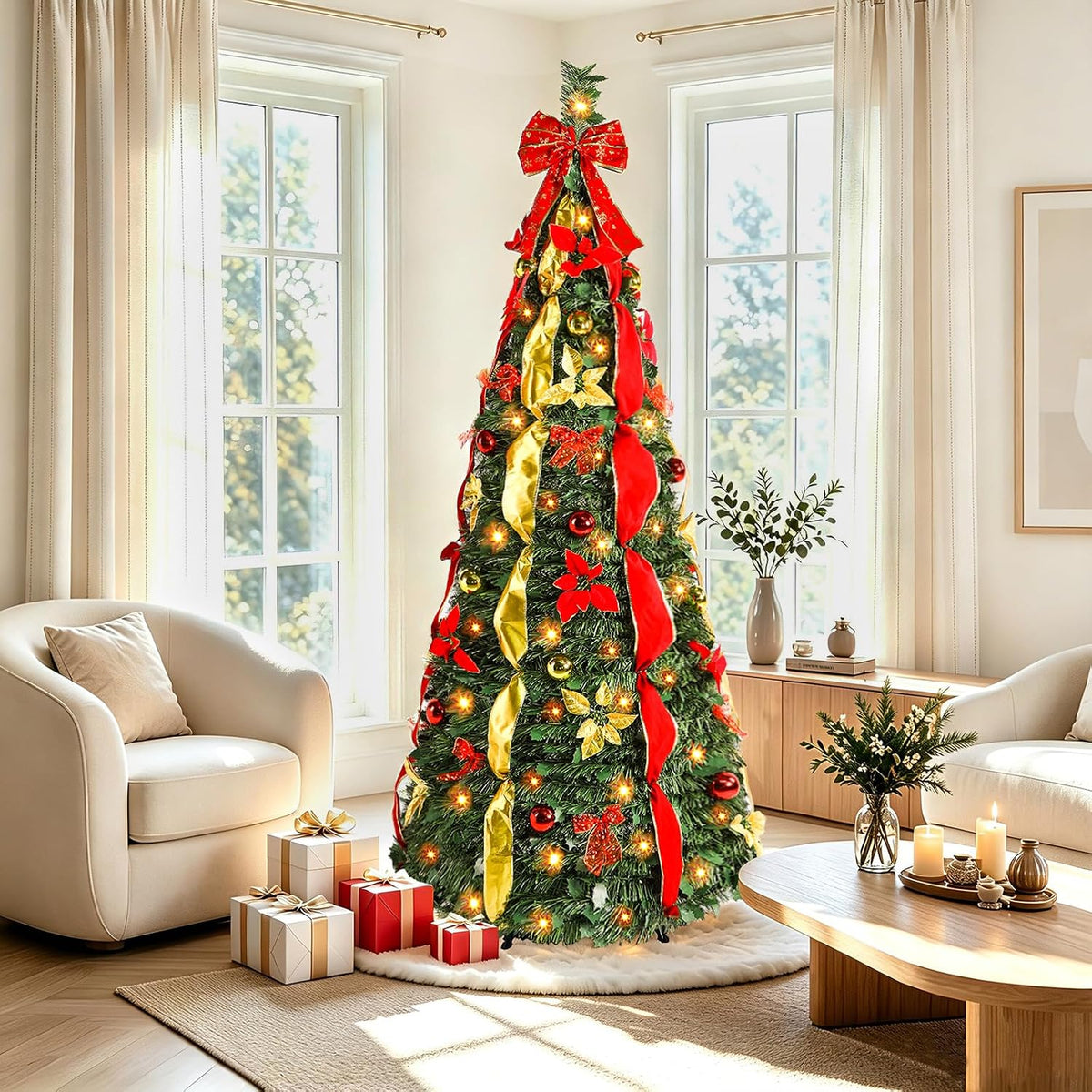 Alupssuc 6FT Pop Up Christmas Tree, Full Shape, Remote, Dual Color Lights
