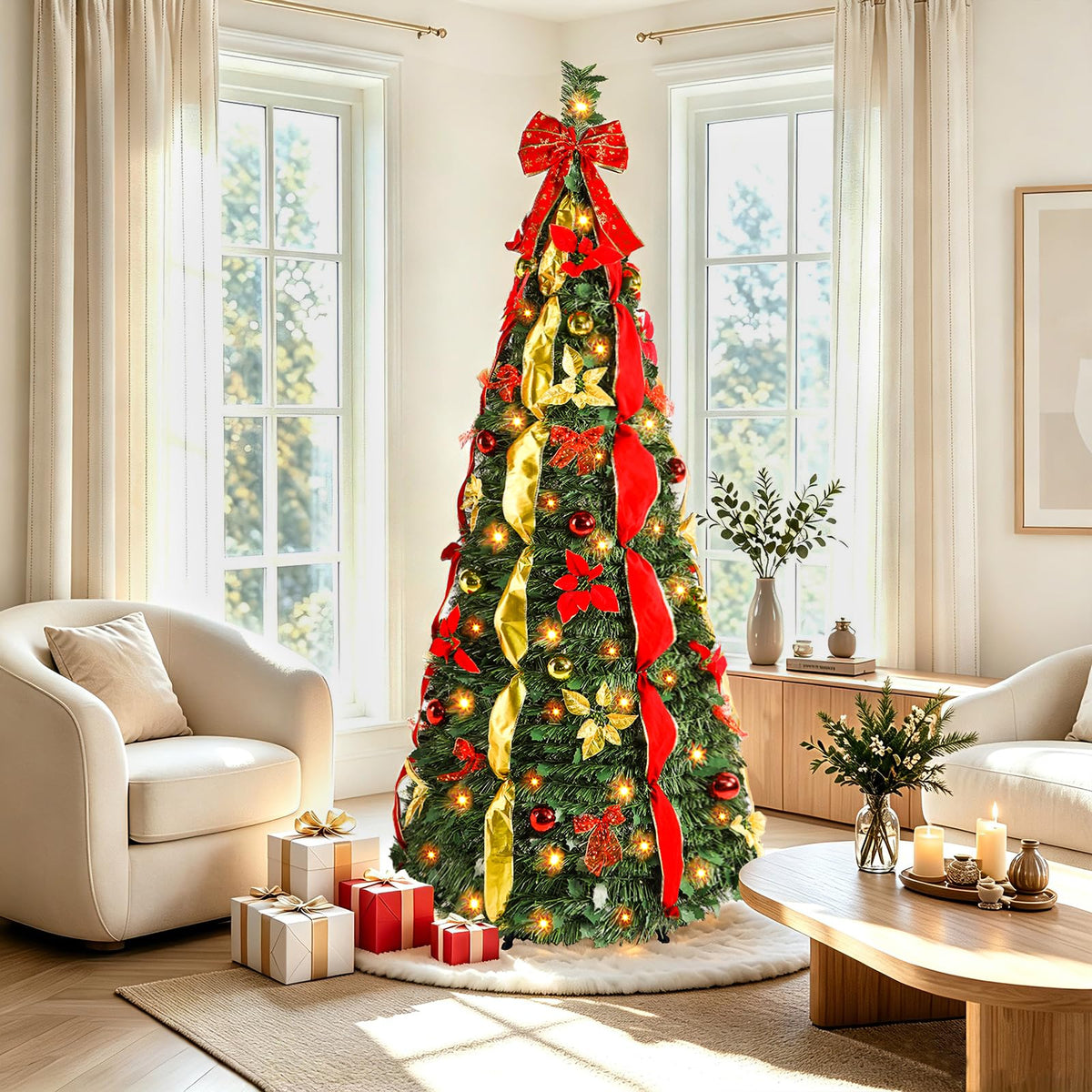 Alupssuc 6FT Pop Up Christmas Tree, Full Shape, Remote, Dual Color Lights
