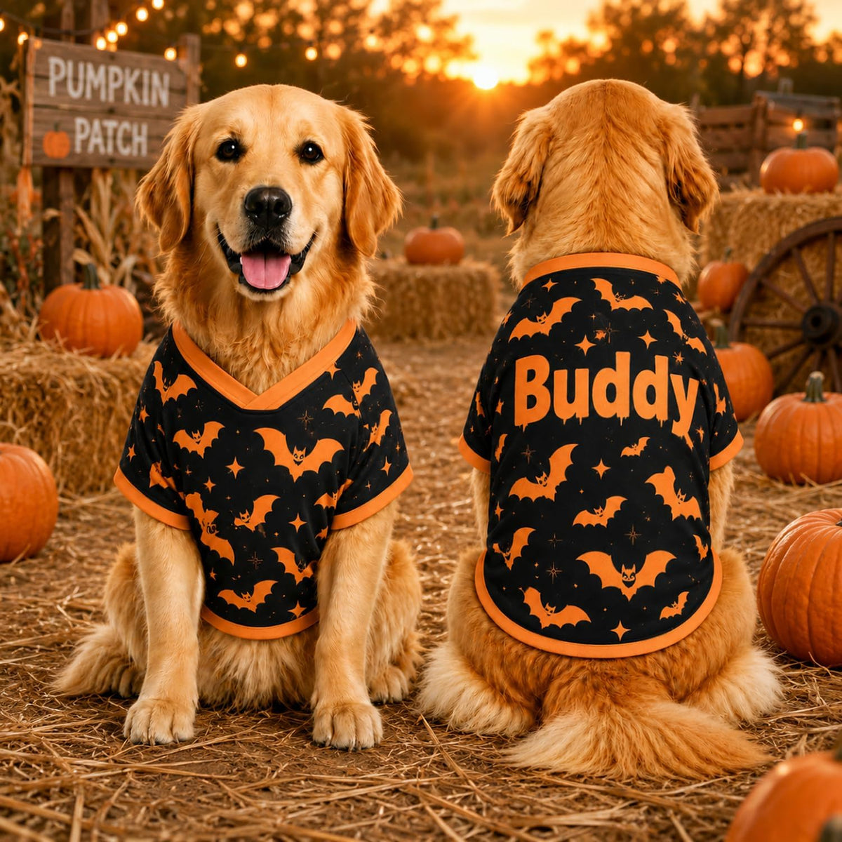 Personalized Halloween Dog Shirt, Custom Pet Shirt with Name, Pumpkin Bat Spider Web Dog Costume