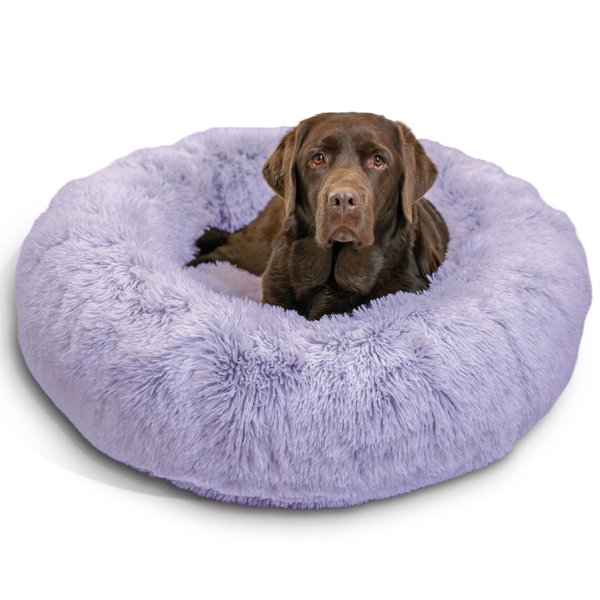 Best Friends by Sheri The Original Calming Donut Dog Bed for Large Dogs up to 100 lbs, Shag Faux Fur, Taupe, Large, 36" x 36"