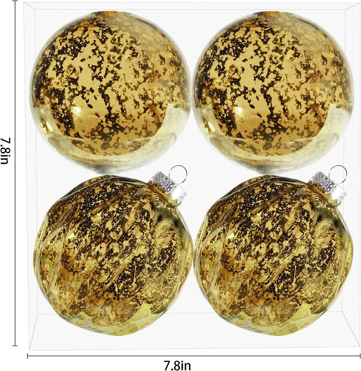 Extra Mercury Hanging Shatterproof Tree Ball Christmas Ornaments(Gold, 4 inch/4 Pcs)