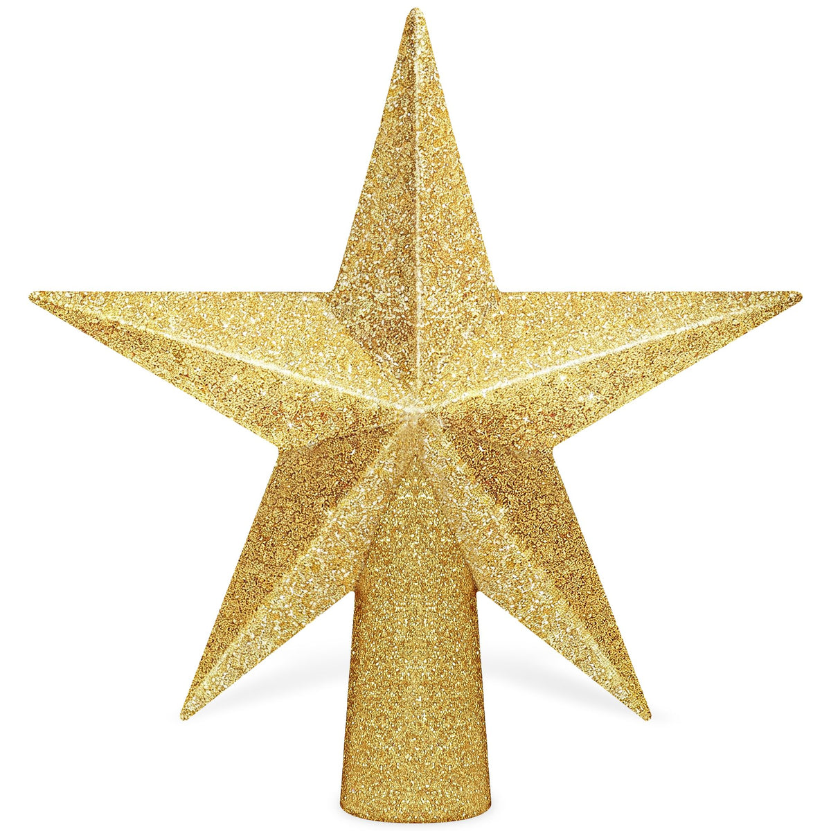 Christmas Tree Star Topper, 8" Gold Glitter Xmas Star Tree Decorations, 3D