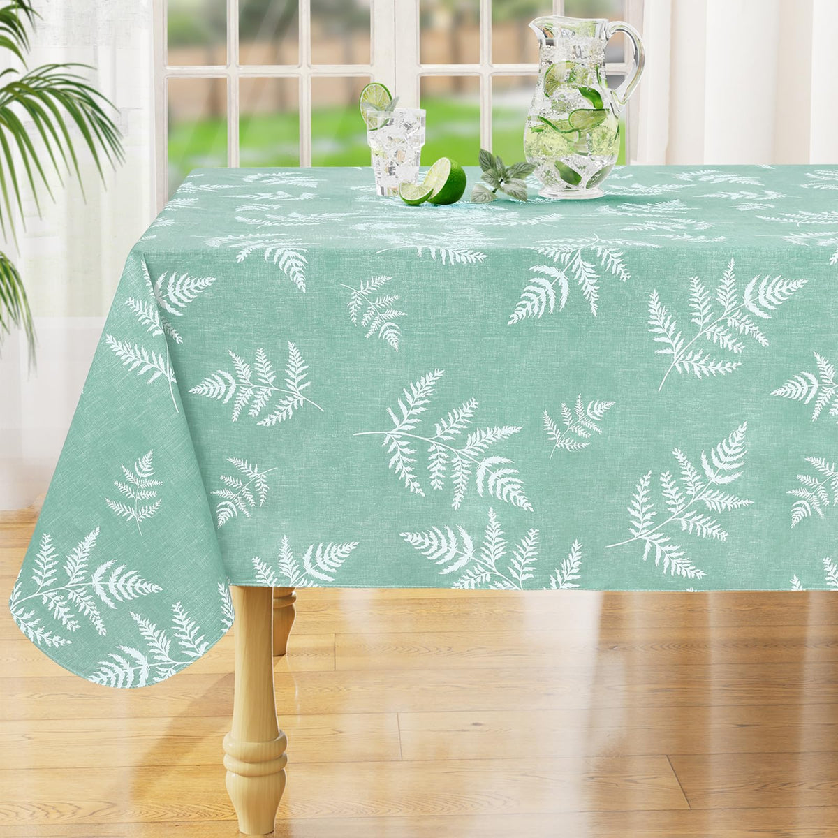 Rectangle Waterproof Vinyl Table Cloth, Wipeable Tablecloth with Flannel Backing, Plastic Table Cover for Fall, Thanksgiving (Pumpkin, 52" x 70")