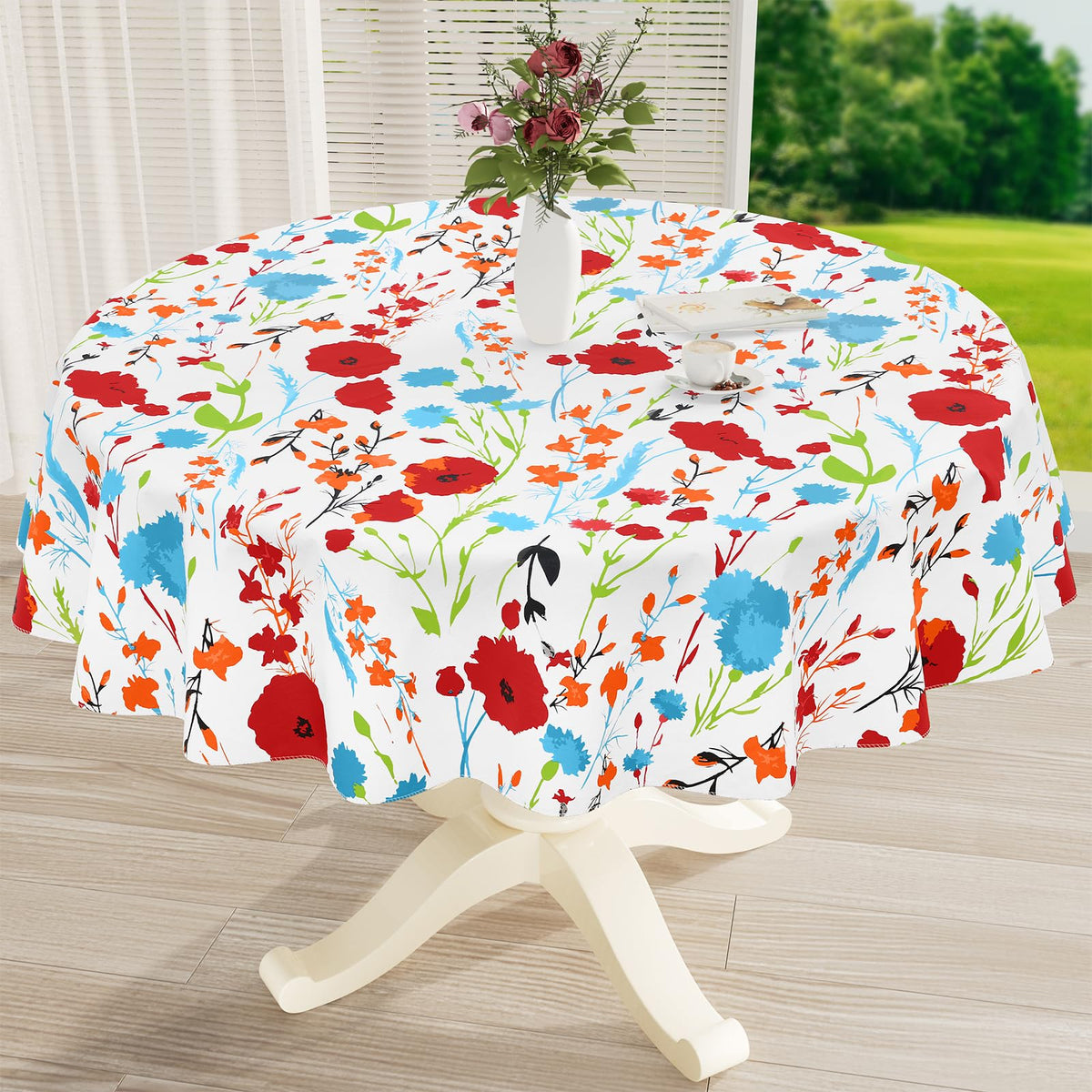 Rectangle Waterproof Vinyl Table Cloth, Wipeable Tablecloth with Flannel Backing, Plastic Table Cover for Fall, Thanksgiving (Pumpkin, 52" x 70")