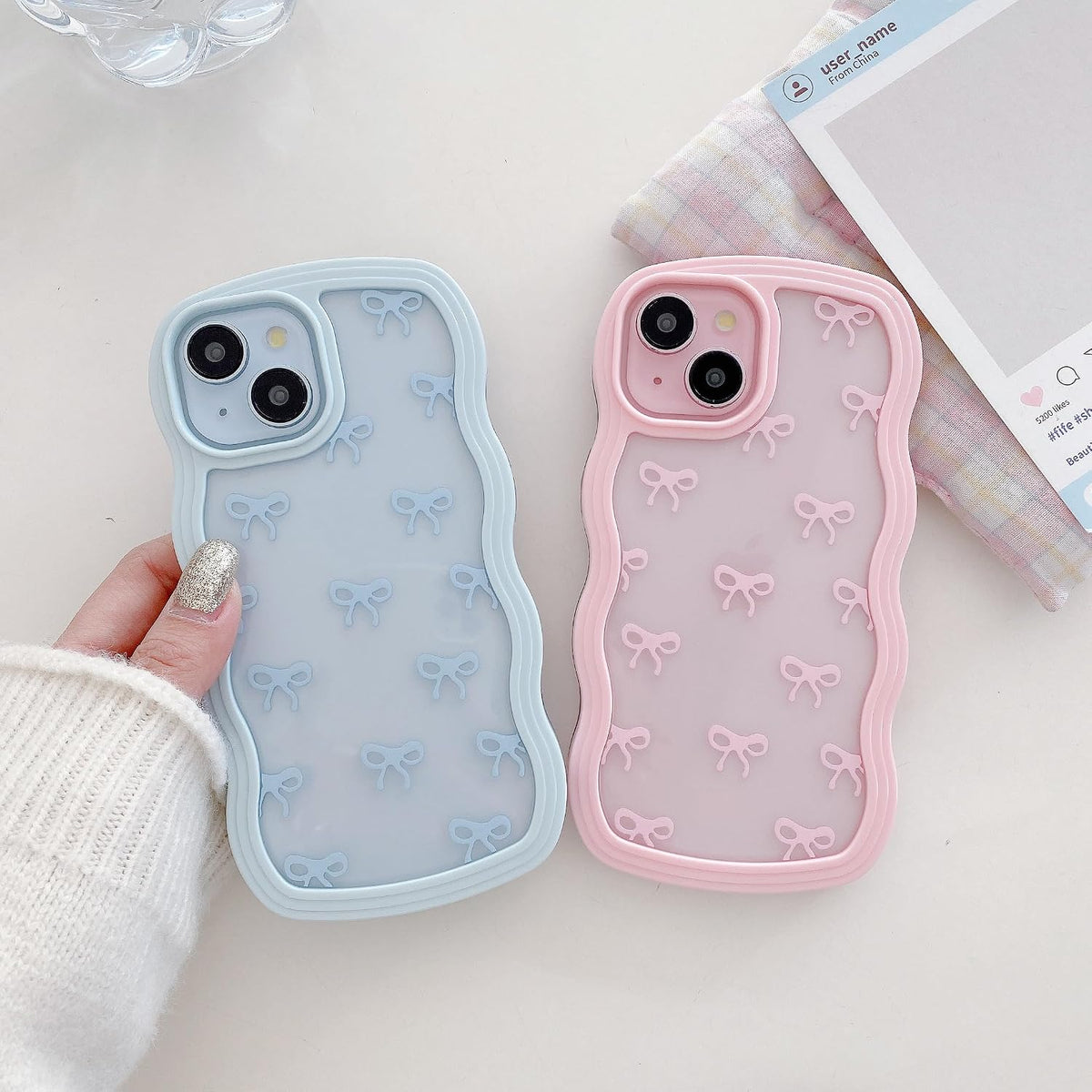 QLTYPRI Bow Case for iPhone 13/iPhone 14 Wavy Fame, Pink