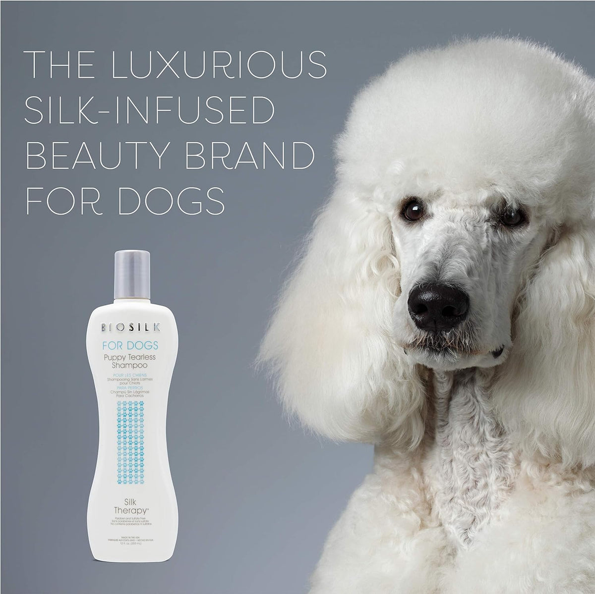 BioSilk for Dogs Puppy Tearless Shampoo, Gentle Dog Wash with Silk Proteins, Paraben and Sulfate Free Formula Helps Clean and Condition Coats for Puppies and Dogs, 12 Fl Oz