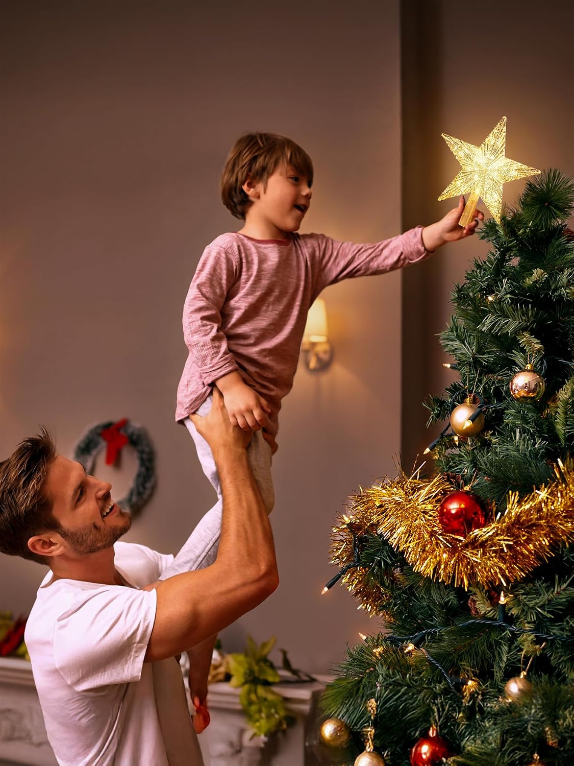 BrizLabs Gold Star Christmas Tree Topper, 8.5 in Lighted 5-Point Tree Star