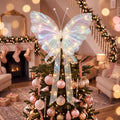 Blueweenly White Butterfly Christmas Tree Topper with Lights, 3D 20" Large
