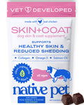 Native Pet Skin & Coat Chews - Omega 3 Fish Oil for Dogs Skin & Coat Supplement - Itch Relief, Shiny Fur & Shedding Support - Collagen, Hyaluronic Acid, Biotin, Probiotics & Salmon Oil - 30 Chews