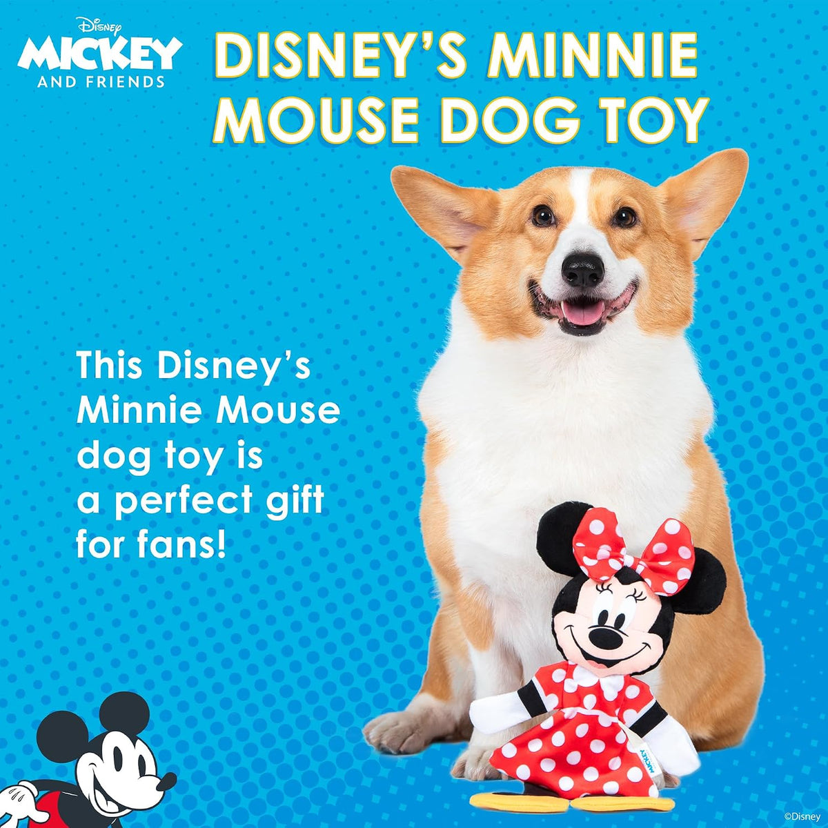 Disney for Pets Minnie Mouse Plush Squeaker Dog Toy, 13.5 Inch | Flattie crinkle body design, officially licensed Disney product, inspired by Minnie Mouse, playful design