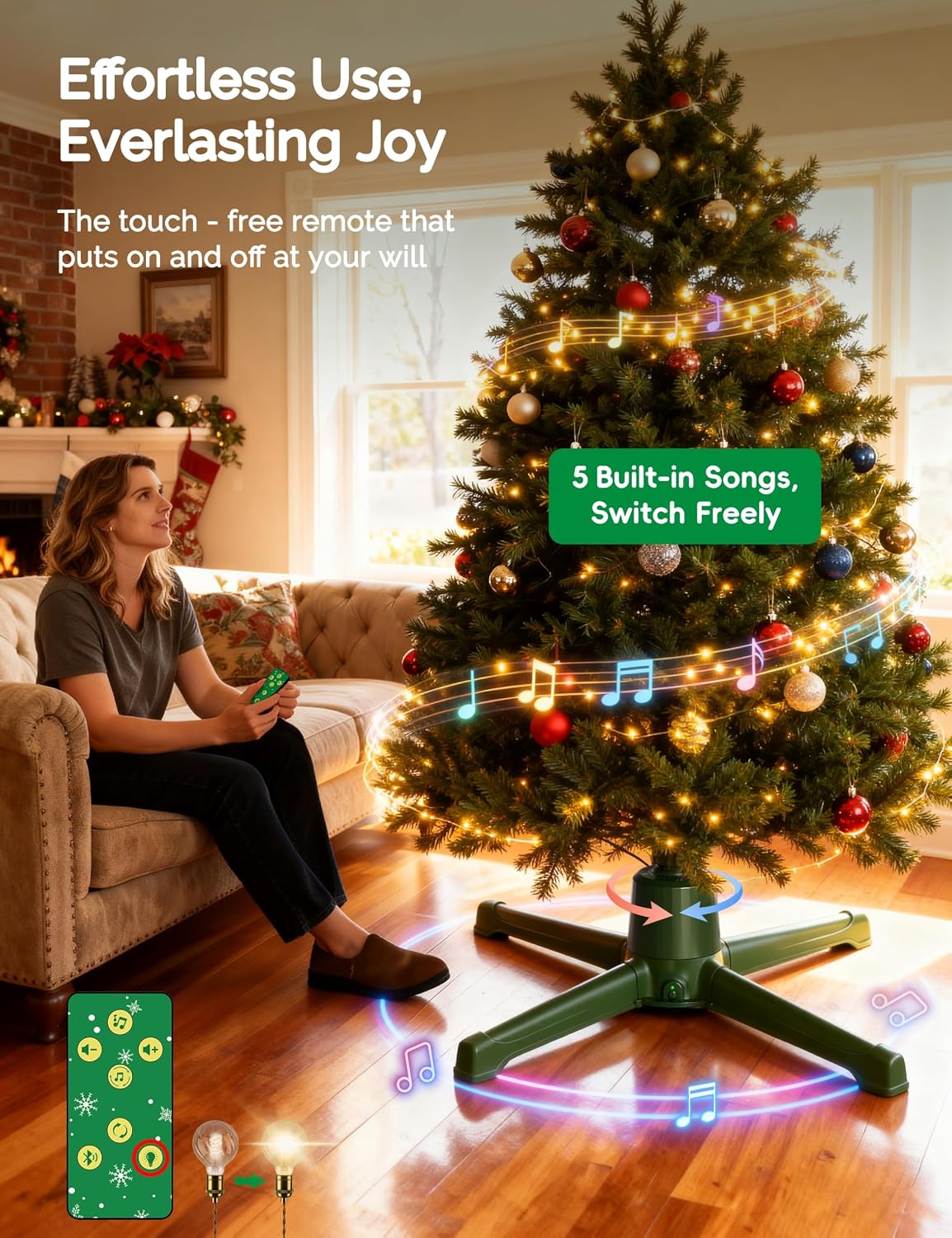 COOLWUFAN Musical Rotating Christmas Tree Stand with Remote for 9ft Trees