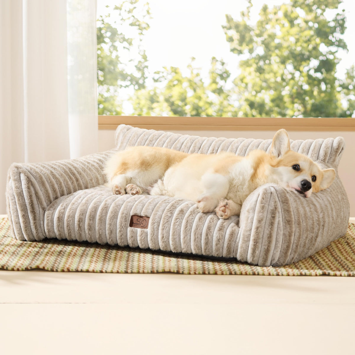 Bedsure ComfyFleece™ Shown on TV Fluffy Cute Dog Couch for Pets,30in Cream | Small & Medium Dog Bed Washable Cover,Supportive Couch Bed for Small Dogs,Pet Sofa Seen on Good Day New York,Up to 20 Lbs
