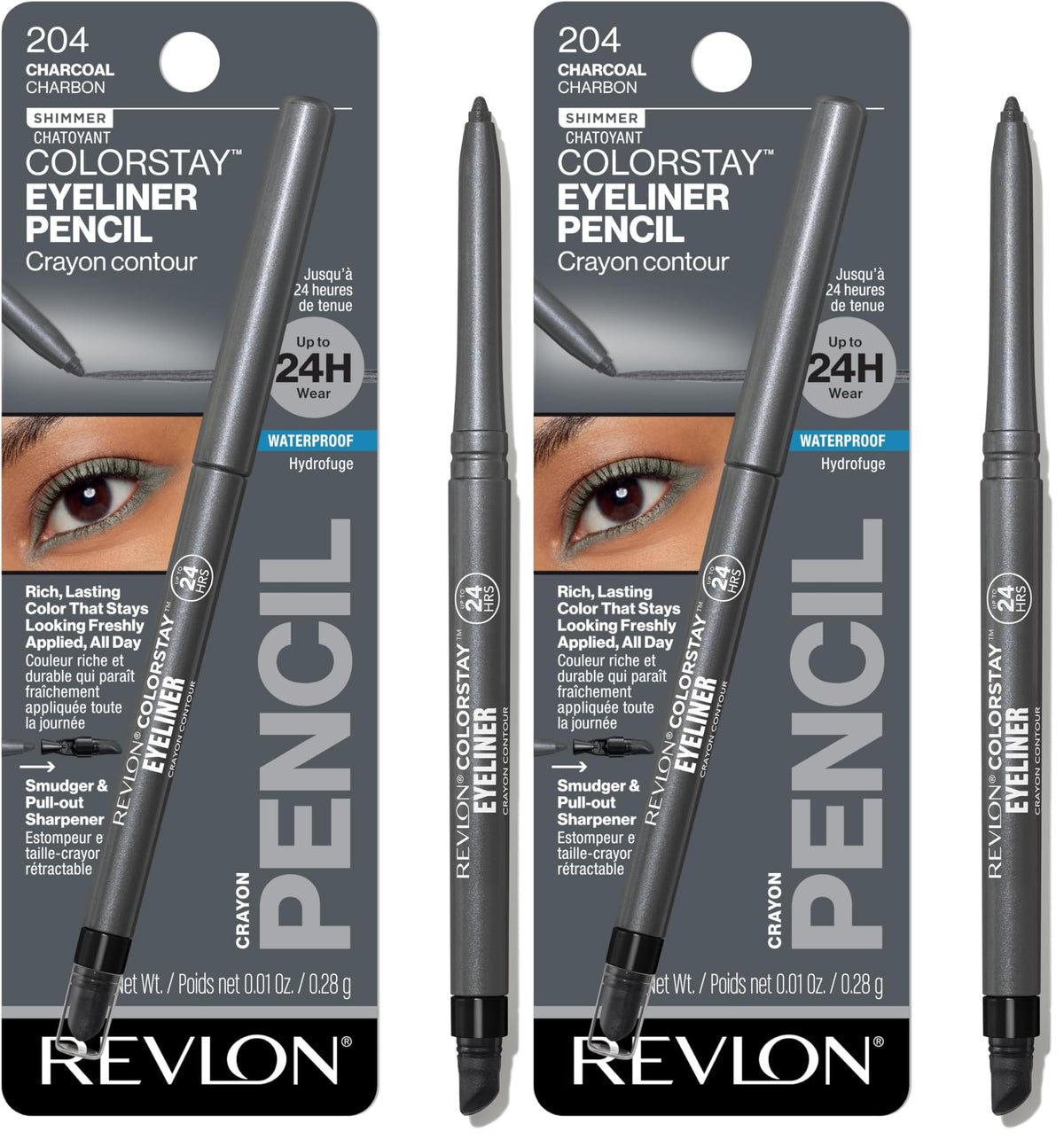 Revlon ColorStay Pencil Waterproof Eyeliner, Smudge-Proof, Eye Makeup with Built-In Sharpener, Long-Lasting, Matte Finish, 201 Black, 2 pack