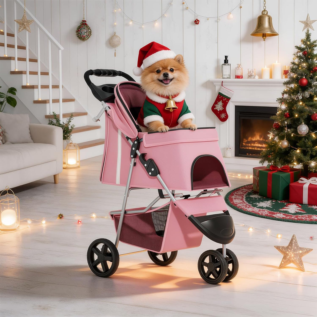 MoNiBloom Pet Stroller for Small/Medium Dogs and Cats up to 33 lbs, Pink
