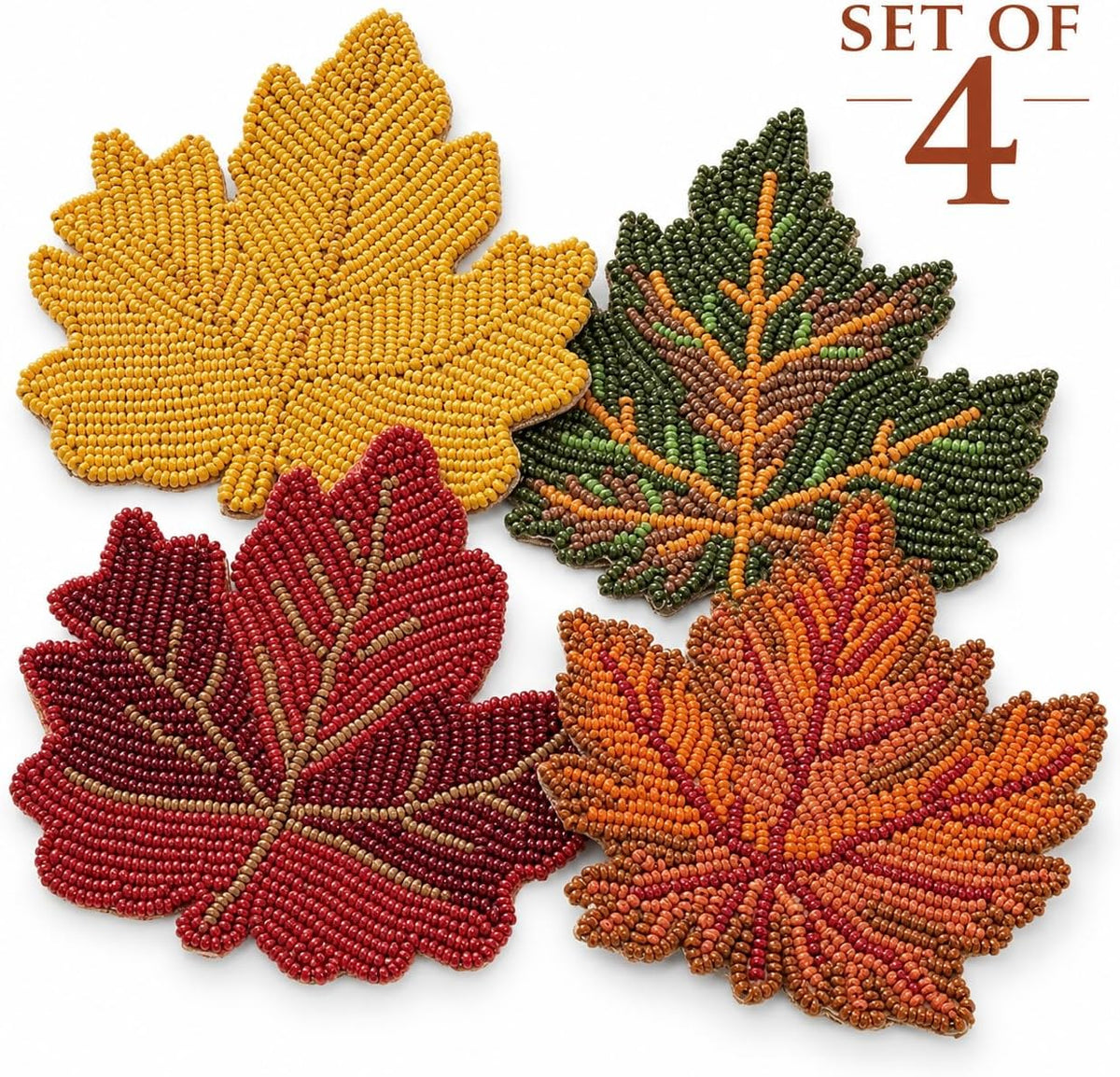 Folkulture Fall Coasters Set of 4, Boho Fall Table Decor