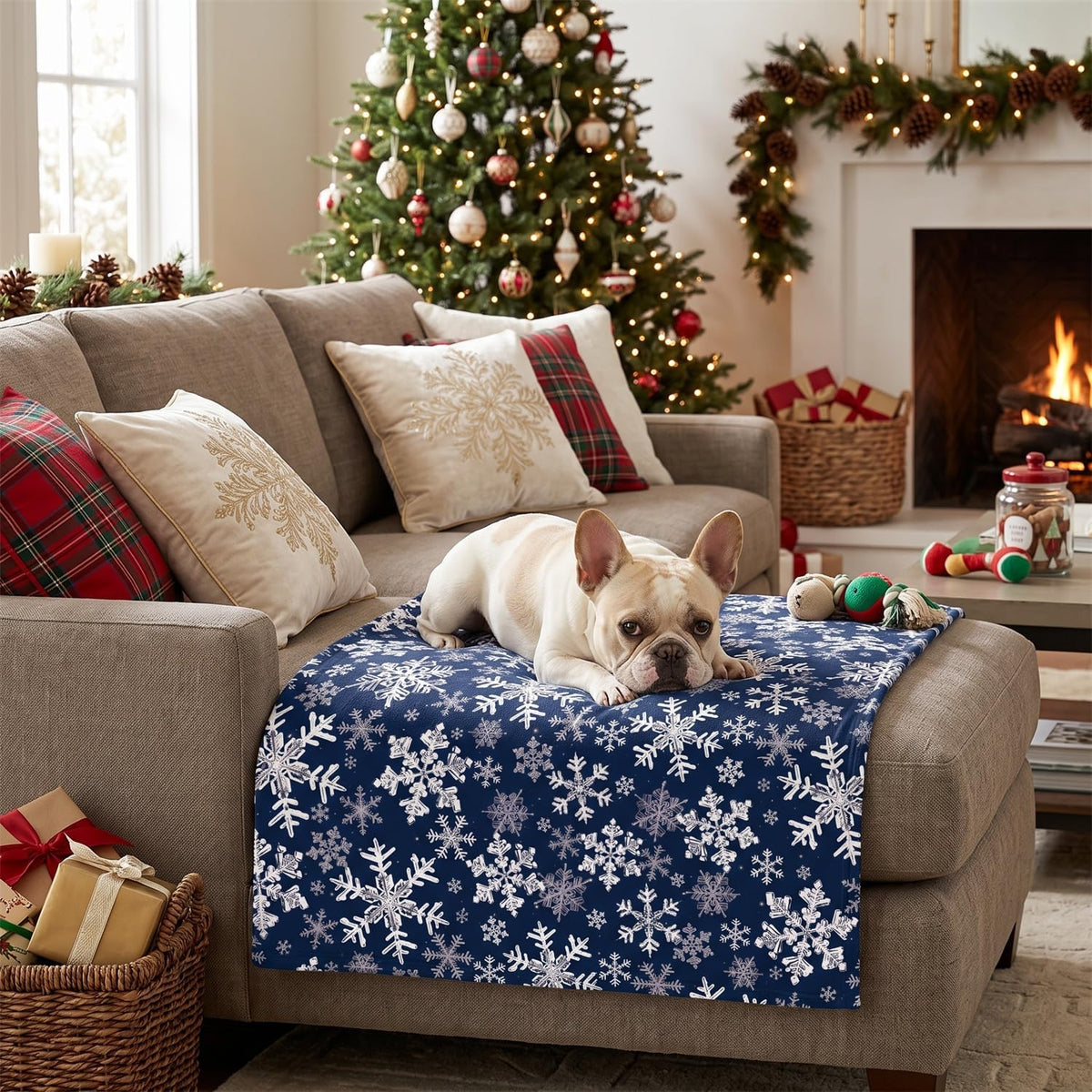 Horaldaily Christmas Navy Blue Snowflakes Flannel Pets Blanket 30x40