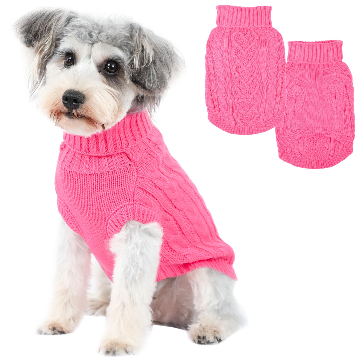 Dog Sweaters for Small Dogs Small Dog Clothes for Winter Solid Knitted Puppy Clothes Warm Turtleneck Doggy Coat Pullover Pet Cat Sweater with Heart-Shape Design(Khaki, X-Small)
