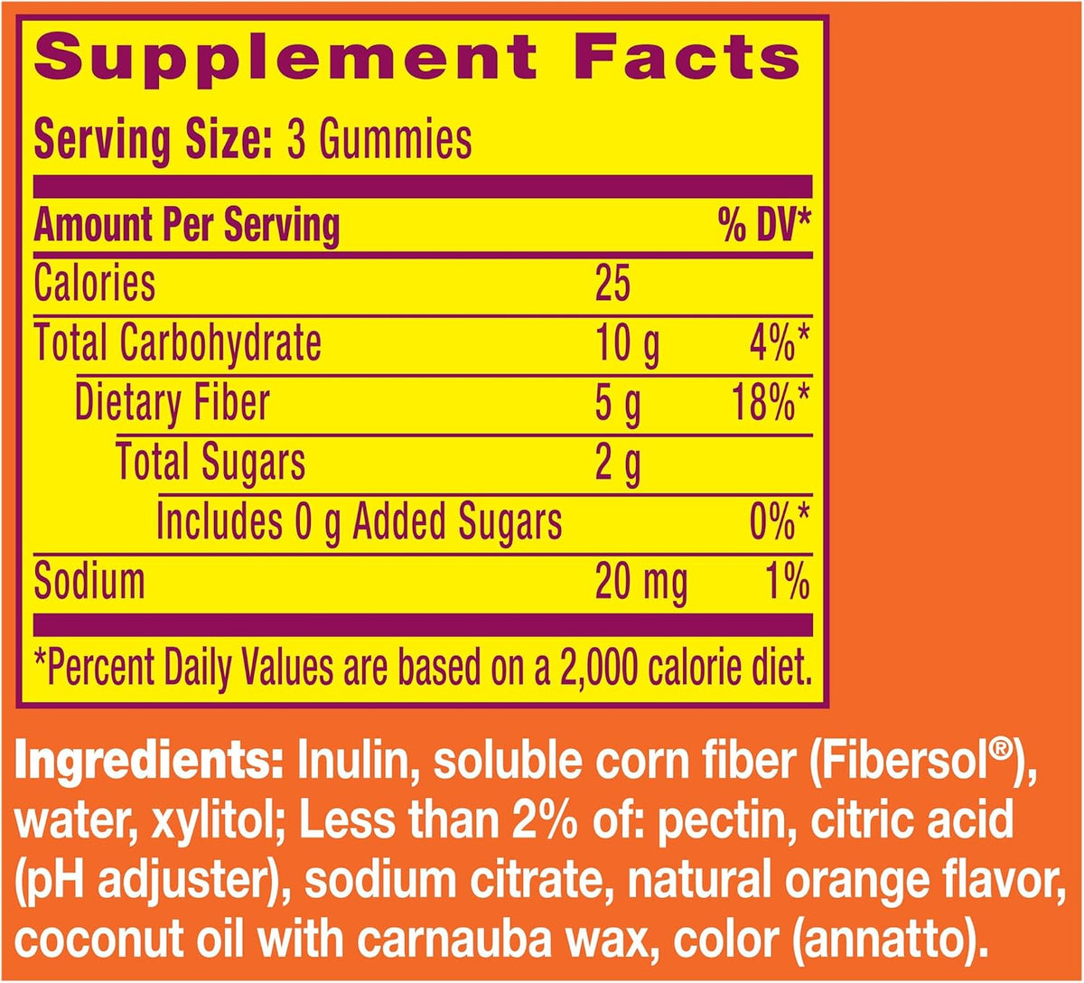 Metamucil Fiber Gummies for Adults, No Sugar Added Orange Flavor, 5g Prebiotic Plant Based Fiber Supplement Blend, 120 Count