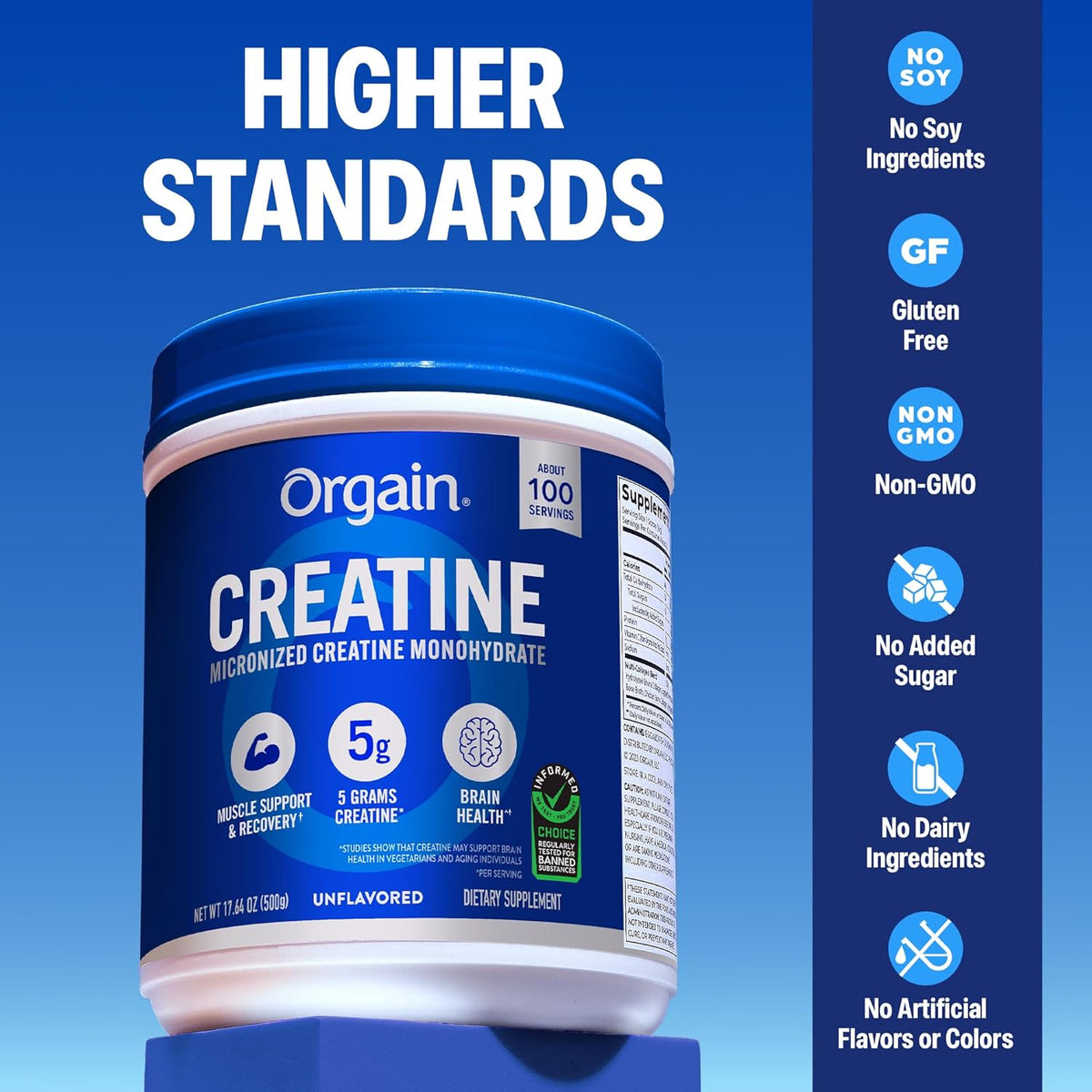 Orgain 5g Creatine Monohydrate Micronized Powder, Unflavored, 100 Servings