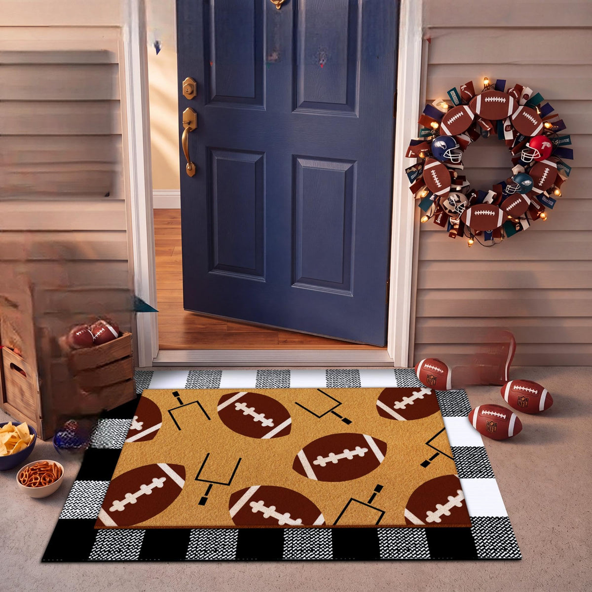 Tinideya 2 23.6 X 35.4 Inches Plaid Ghost Red Brown | Layered Coir Doormat Set, Non Slip Backing for Outdoor Entryway, Buffalo Plaid Seasonal Design, Front Porch Home Decor