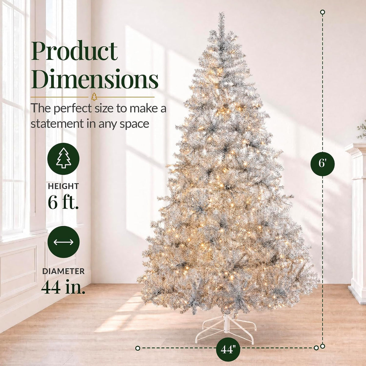 Best Choice Products 6ft Prelit Tinsel Christmas Tree w/Twinkling LED Lights, Artificial Seasonal Holiday Decoration w/ 250 Lights, 1,000 Branch Tips, Metal Stand - Silver