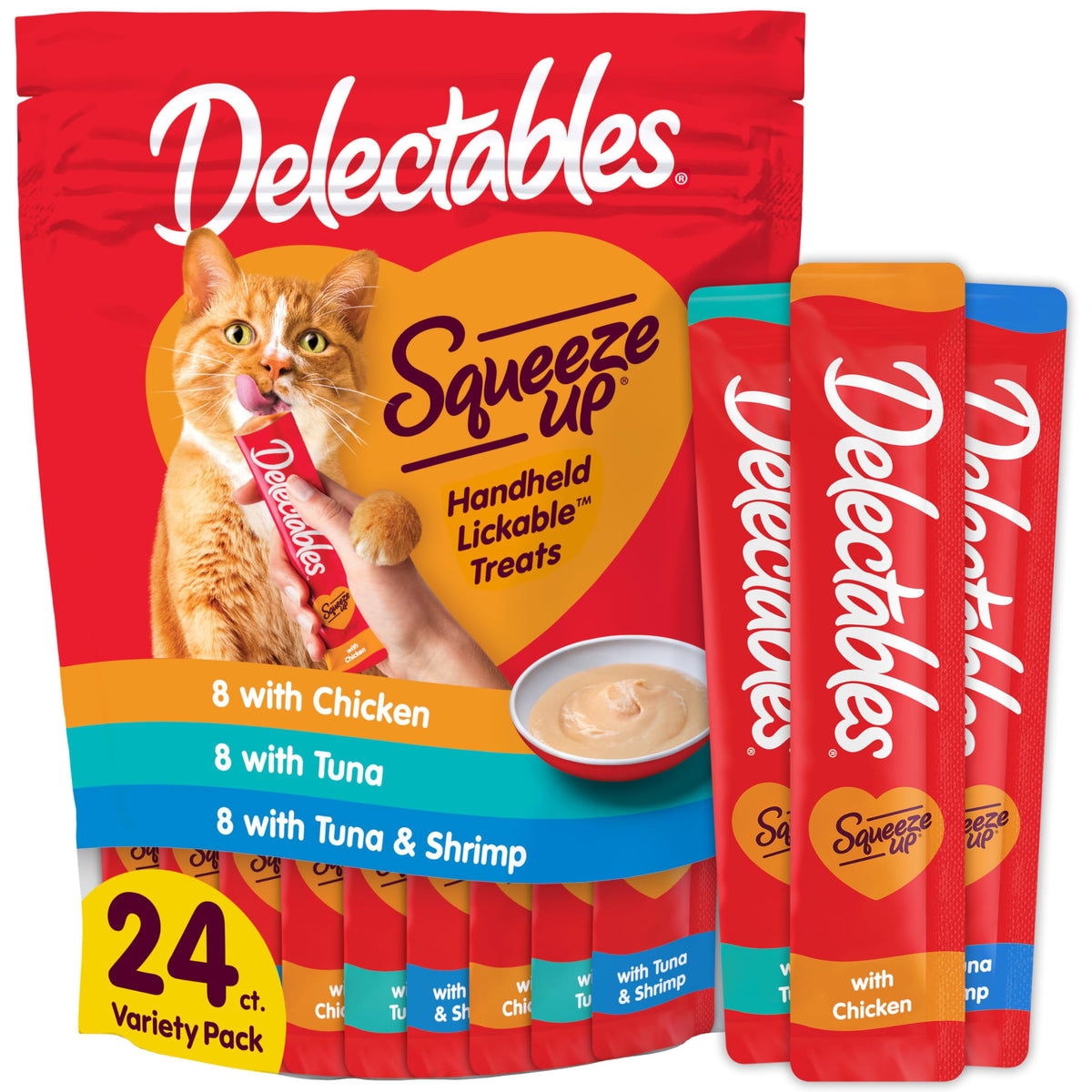 Delectables Squeeze Up Variety Pack, Creamy Squeezable Puree, Lickable Wet Cat Treats, Grain Free, No Added Fillers, No by-Products, No Added Preservatives, 0.5 Ounces Tube, 72 Tubes Total