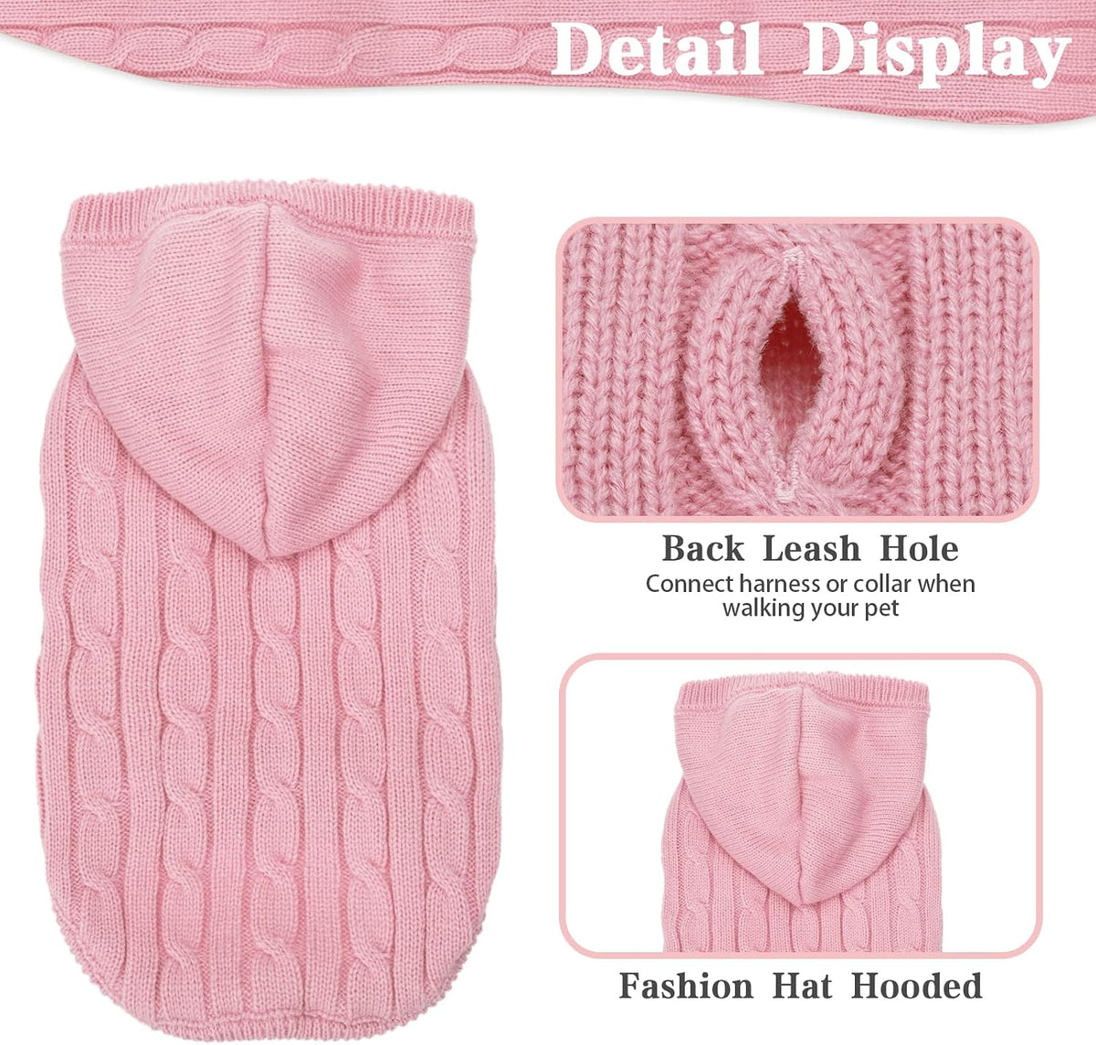 PUPTECK Winter Dog Cat Sweater Coat - Soft Cold Weather Clothes Knitwear for Kitties & Small Dogs Indoor Outdoor Walking Warm, Knitted Classic for Doggies Kitties Girls Boys, Pink M
