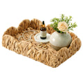 StorageWorks Rectangular Wicker Scalloped Tray, Rattan Scalloped Basket | Shallow Serving Trays with Handles for Coffee Table, Living Room, Seagrass Trays for Decorative & Organizing