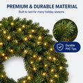 36in Large Pre-Lit Christmas Wreath with Bow, Artificial Greenery