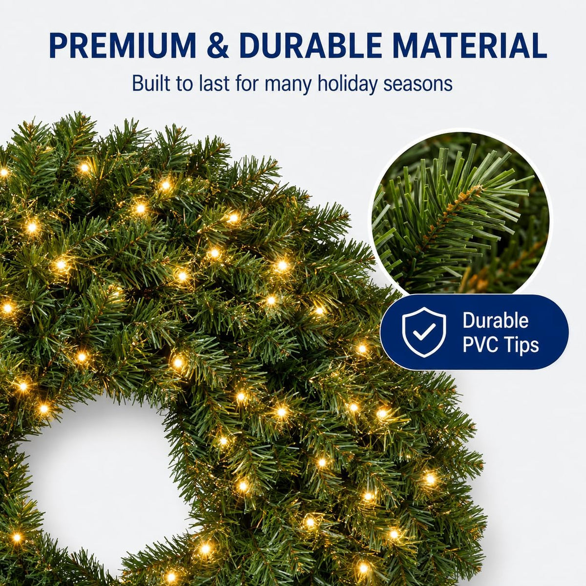 36in Large Pre-Lit Christmas Wreath with Bow, Artificial Greenery