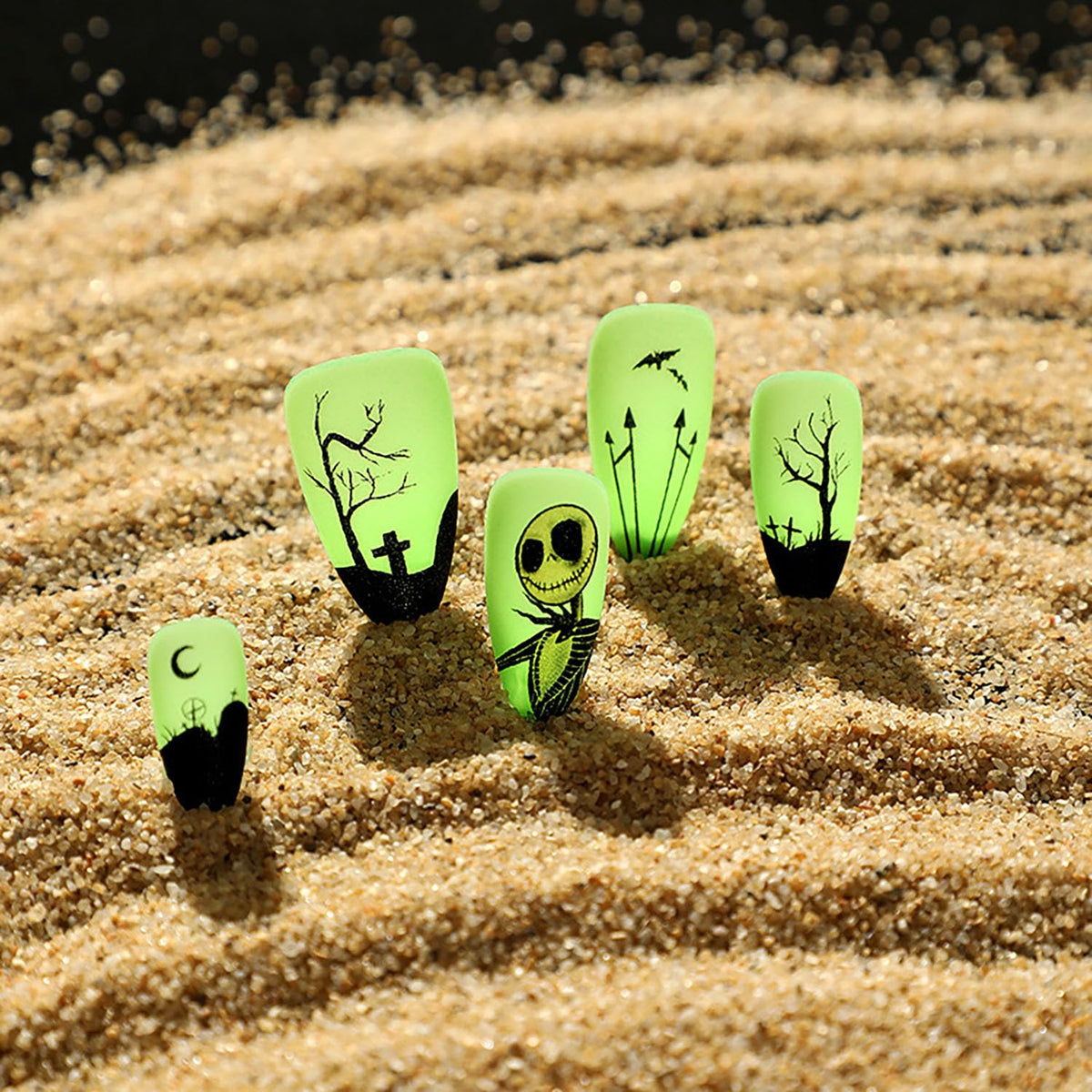 Halloween Press on Nails Medium Almond MABKJLF Fake Nails Glow in The Dark Full Cover Nightmare Christmas False Nails Glossy Glue on Nails Artificial Acrylic Nails for Women Girls 24 Pcs