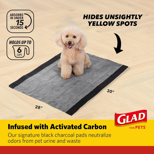 Glad for Pets Activated Carbon Dog Training Pads - Absorbent Large Disposable Dog Pee Pads for Dogs, XL Potty Pads for Dogs, Charcoal Puppy Pads with Adhesive Tabs, Jumbo Dog Pads, 28" x 30", 50 Count