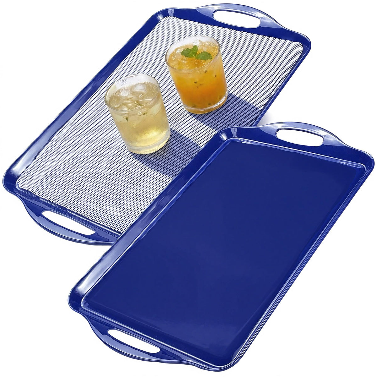 Thanksgiving Serving Trays with Handles, 19 x 11.6 Inch, Set of 2, Bamboo Fiber Serving Platter, Dishwasher Safe, with Removable Silicone Mats, Turkey and Fall Plaid