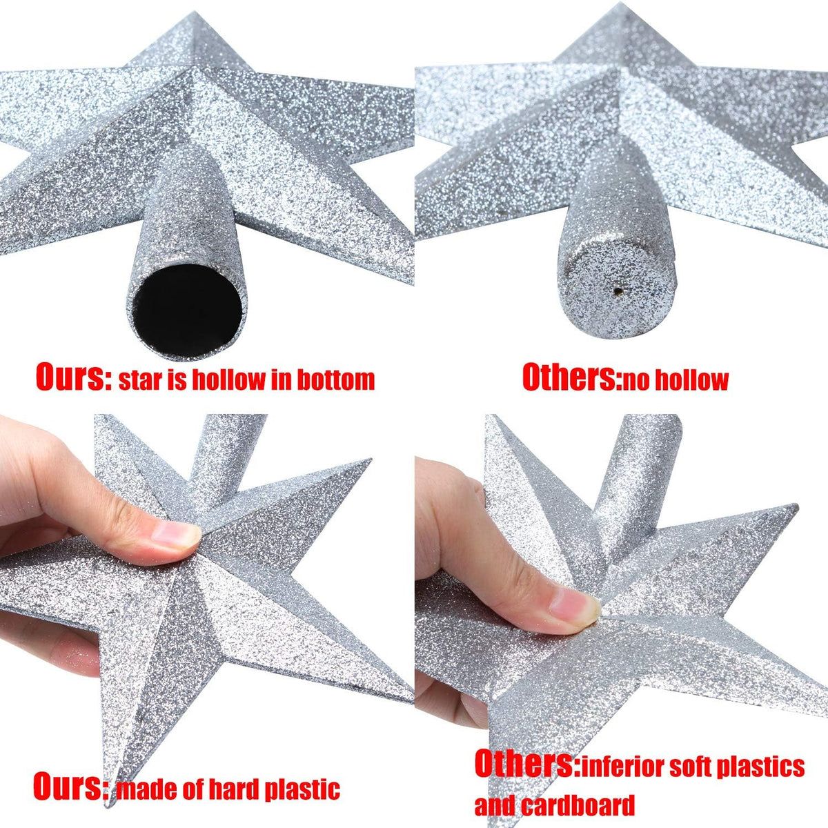 Aneco 2 Pack Glittered Christmas Tree Topper Star Treetop for Small Christmas Tree Decoration or Home Decor, Hard Plastic