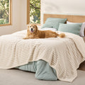 Bedsure ComfyFleece™ Waterproof Dog Blankets for Large Dogs,50x60 Cream | Soft Plush Couch Cover,Washable Corduroy Fleece for Furniture Protector,Cozy Calming Reversible Pet Blanket for Senior Dogs