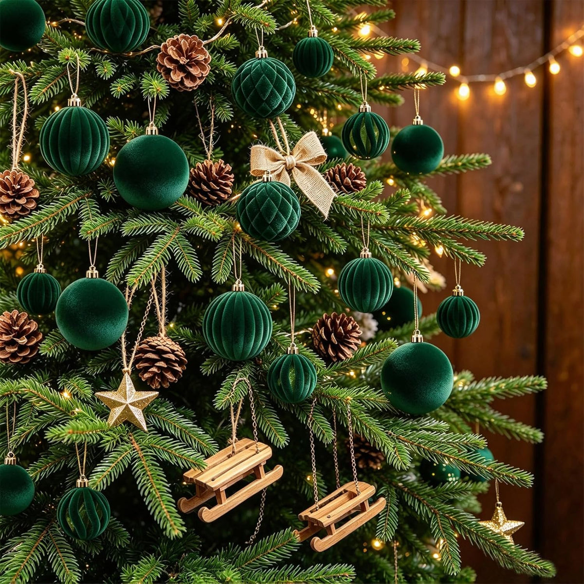 Thewe 40Pcs Velvet Shatterproof Christmas Ball Ornaments Set，Green