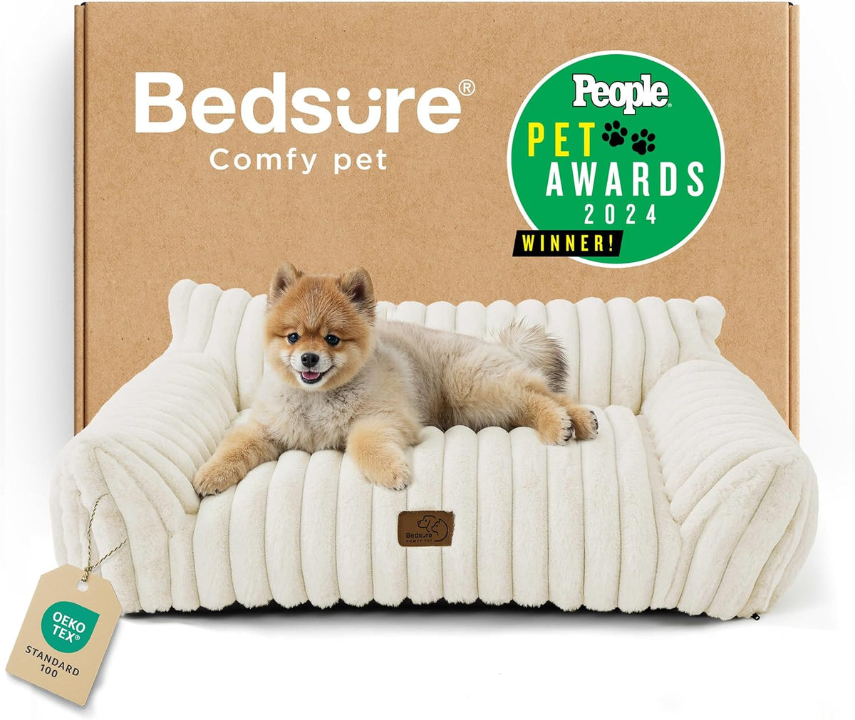 Bedsure ComfyFleece™ Shown on TV Fluffy Cute Dog Couch for Pets,30in Cream | Small & Medium Dog Bed Washable Cover,Supportive Couch Bed for Small Dogs,Pet Sofa Seen on Good Day New York,Up to 20 Lbs
