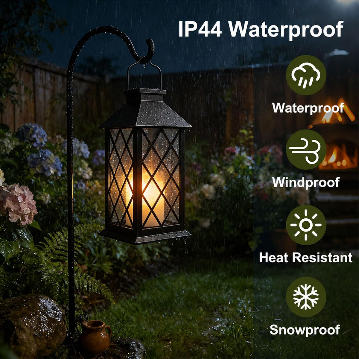 2 Pack 14'' Black Large Outdoor Solar Lanterns Outdoor Waterproof