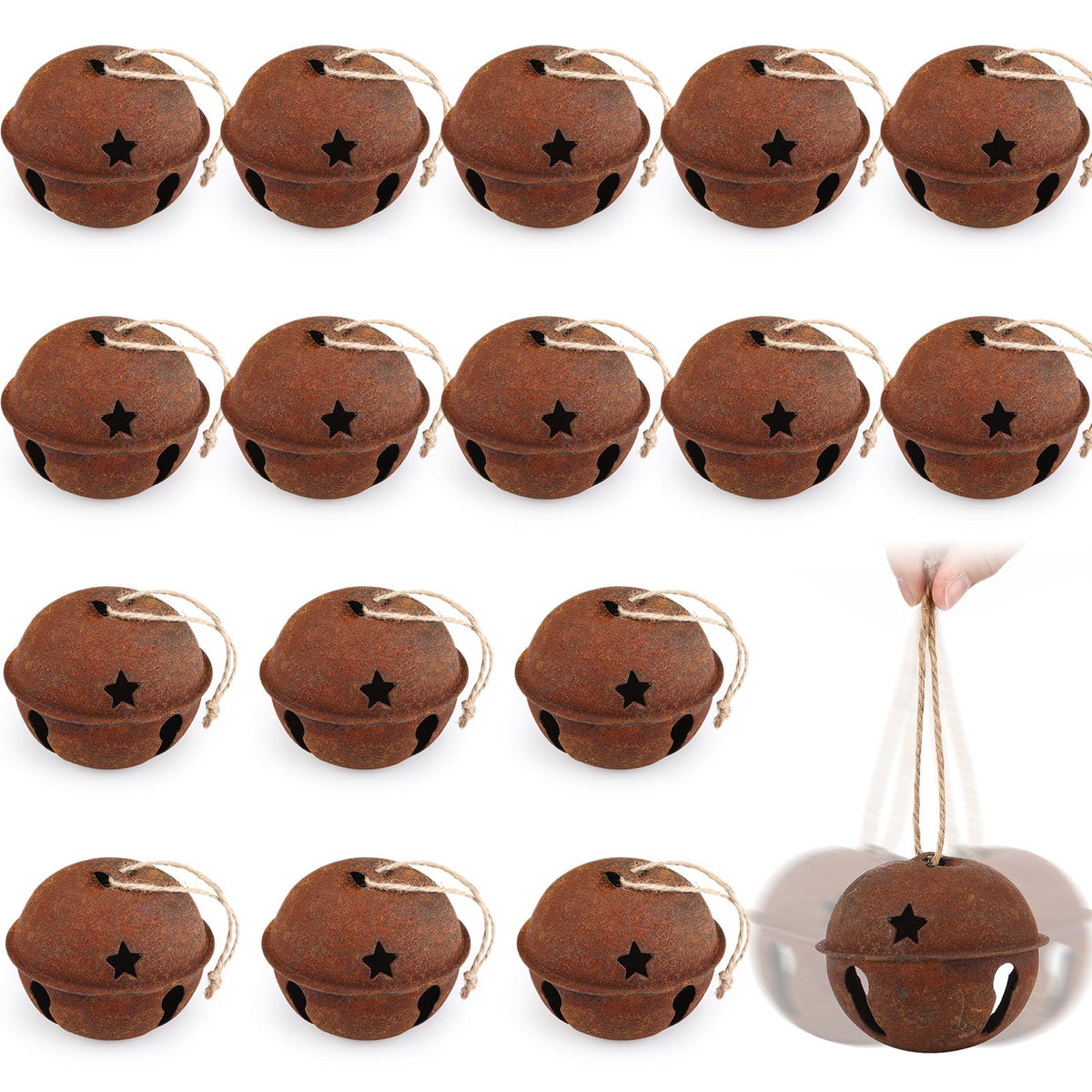 Zhengmy 16 Pcs Large Christmas Jingle Star Bell Xmas Ornament, Gold
