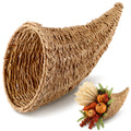 Dandat 1 Pcs Fall Cornucopia Basket Centerpiece 13.78 Inch, Imitation Vine